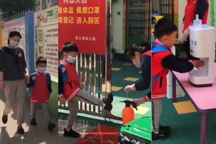 Vídeo mostra ritual que os alunos chineses precisariam cumprir antes de entrarem nas escolas.