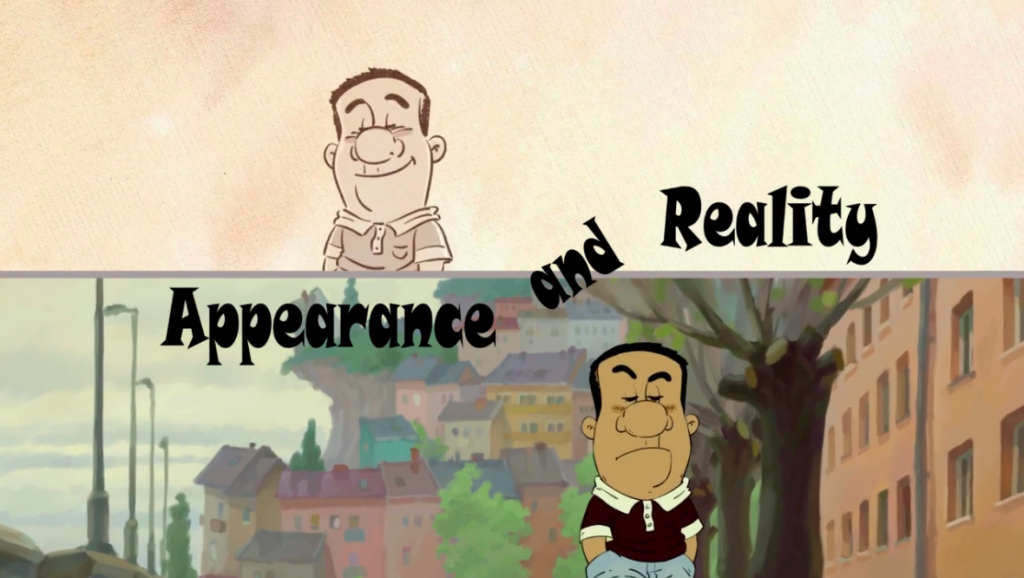 Appearance and Reality, do festival Takorama, mostra cena da animação em que homem adulto anda nas ruas da cidade