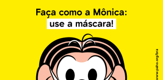 Mônica veste máscara em campanha feita em parceria com a ONU; ilustração mostra a personagem Mônica usando máscara