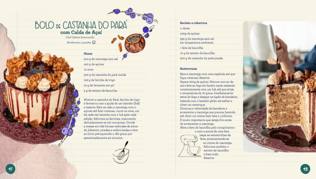 Página do livro Saborzinho do Brasil com foto de um bolo e receita