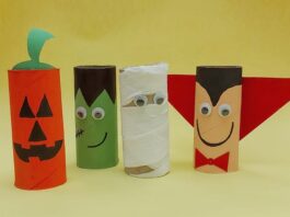 Halloween: como fazer bonecos horripilantes com rolinhos de papel higiênico; imagem mostra bonecos de Halloween feitos com rolos de papel higiênico