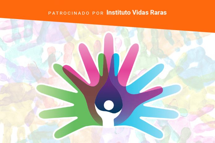 Brasil tem 15 milhões de pessoas com doenças raras; ilustração mostra várias mãos coloridas e o símbolo das doenças raras, representado por vária smãos abertas, cada uma de uma cor