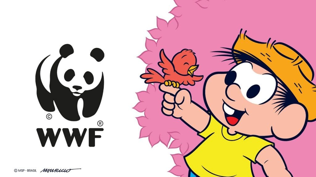 Nova cartilha da Turma da Mônica visa conscientizar sobre alimentação e consumo sustentável; personagem Chico Bento ao lado do logo da WWF
