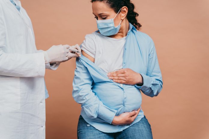 Covid-19: São Paulo reinicia vacinação de grávidas e puérperas; grávida de máscara recebe vacina