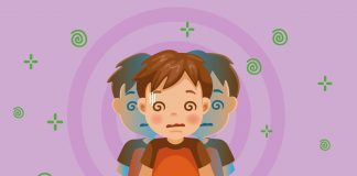 Como lidar com os enjoos das crianças durante viagens de carro; ilustração de criança com enjoo em fundo lilás
