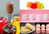 6 alimentos que não devemos oferecer às crianças; na imagem, se vê petit suisse, salsicha, refrigerante, macarrão instantâneo, leite fermentado e gelatina colorida