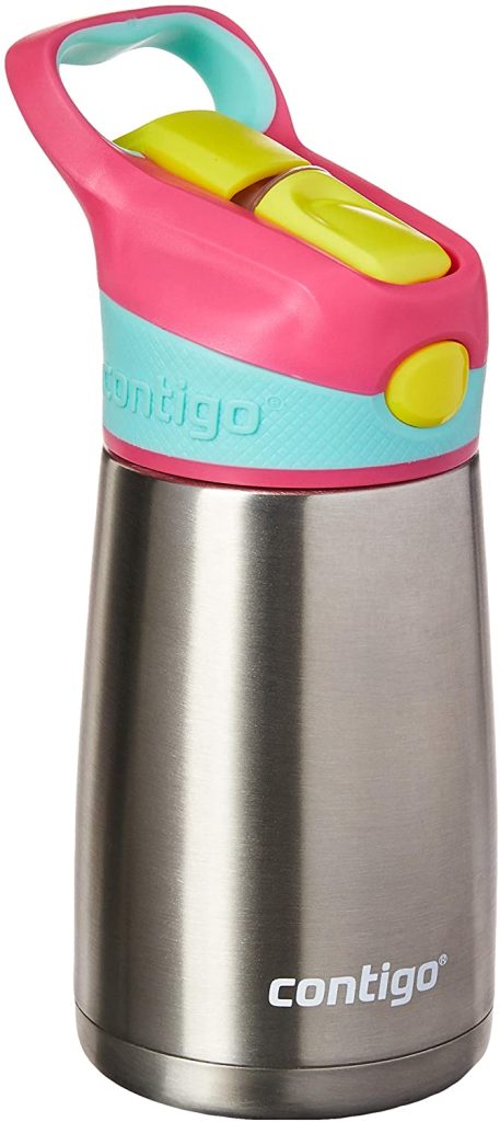 Garrafa térmica de alumínio com tampa rosa e bico para as crianças