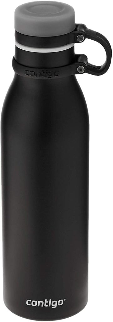Garrafa inox preta, uma das opções de garrafas térmicas infantis da marca Contigo