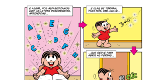 Quadrinhos da Turma da Mônica sobre Dia Mundial da Alfabetização