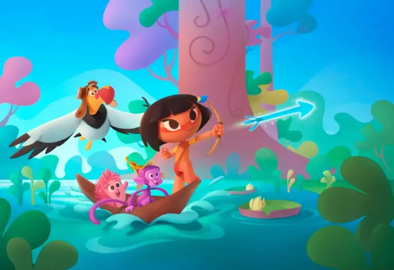 Cartaz de "Tainá e a Flecha Azul"; 16 filmes e animações infantis que estreiam nos cinemas em 2024