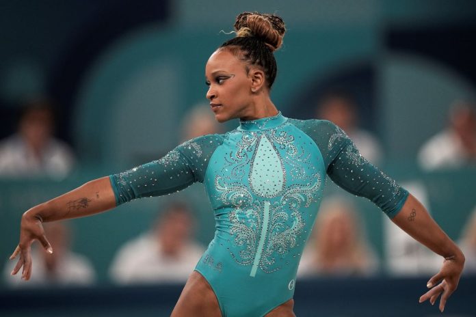 A ginasta Rebeca Andrade durante apresentação nos Jogos Olímpicos de Paris